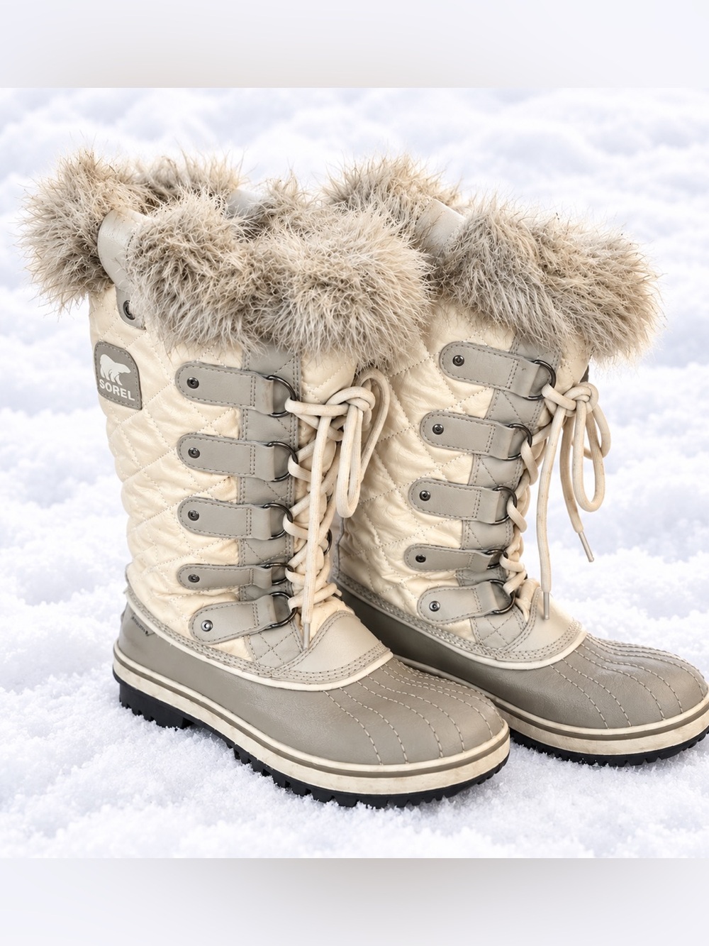 Sorel Tofino quilted waterproof winter boots in cream ivory, size 8